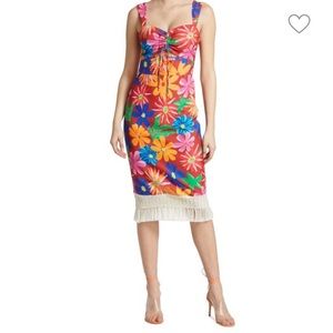 PatBO Aster Fringe Trim Midi-Dress